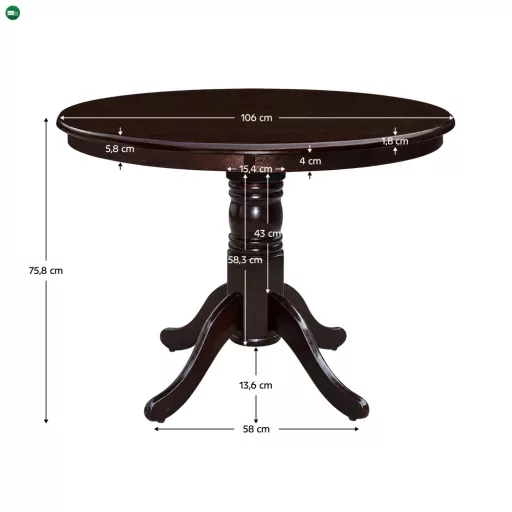 Étkezőasztal, kerek, gesztenye, átmérő 106 cm, TABLOS NEW
