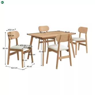 Étkezőgarnitúra 1+4, természetes tölgy/bézs, FALEN