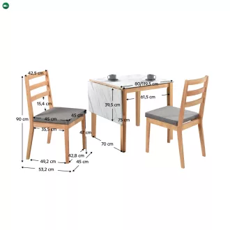   Étkezőgarnitúra kihúzható asztallal 1+2, természetes tölgy/sötétszürke, ZOREL