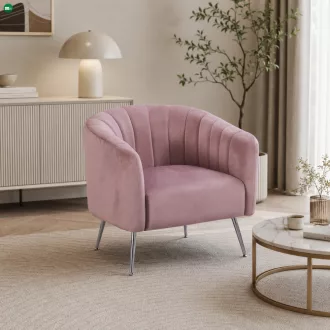 Design fotel, rózsaszín Velvet szövet/króm-ezüst, BAGY