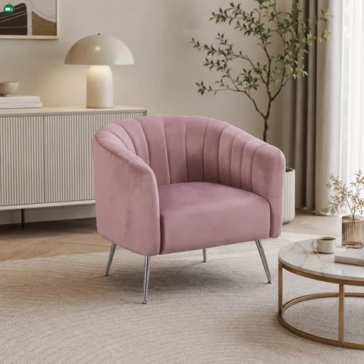 Design fotel, rózsaszín Velvet szövet/króm-ezüst, BAGY