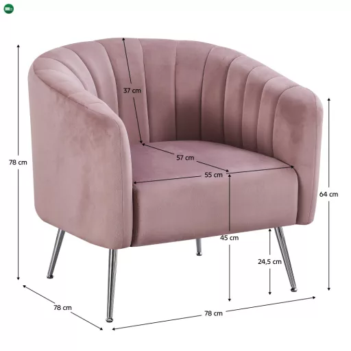 Design fotel, rózsaszín Velvet szövet/króm-ezüst, BAGY