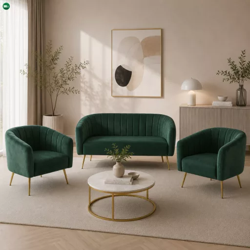 Design fotel, sötétzöld Velvet szövet/gold króm-arany, BAGY