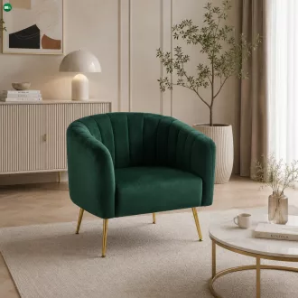   Design fotel, sötétzöld Velvet szövet/gold króm-arany, BAGY