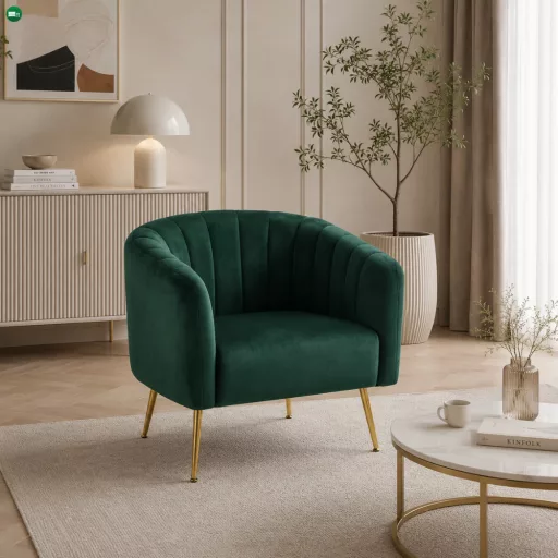 Design fotel, sötétzöld Velvet szövet/gold króm-arany, BAGY