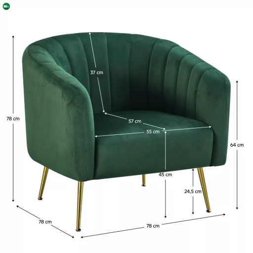 Design fotel, sötétzöld Velvet szövet/gold króm-arany, BAGY