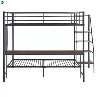 Emeletes ágy, fekete, fém, 90x200, NIVARA