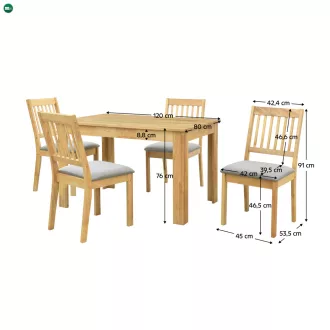 Étkezőgarnitúra 1+4, tömörfa, természetes, TEDRO