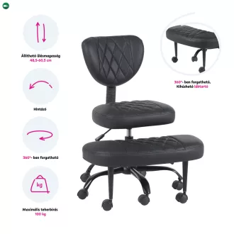 Ergonomikus térdeplőszék, fekete műbőr/fekete, SAMER
