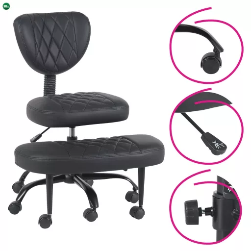 Ergonomikus térdeplőszék, fekete műbőr/fekete, SAMER