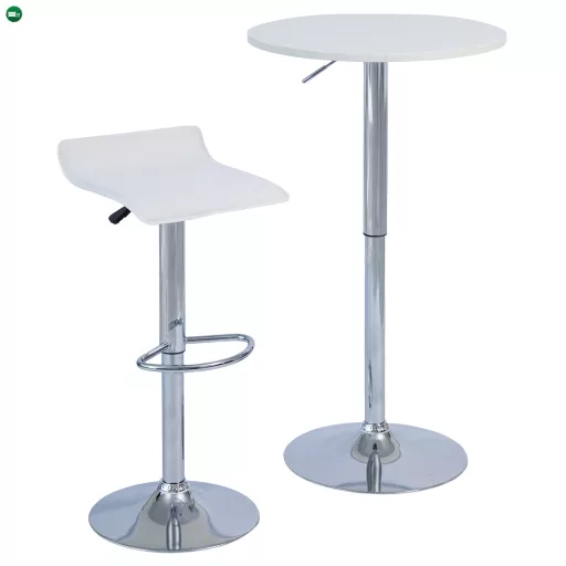 Bárasztal, magasság állítással, króm/fehér, átmérő 60 cm, BRANY 3 NEW