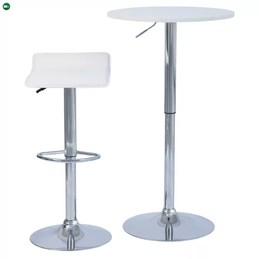 Bárasztal, magasság állítással, króm/fehér, átmérő 60 cm, BRANY 3 NEW