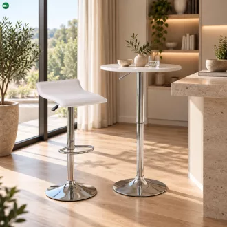   Bárasztal, magasság állítással, króm/fehér, átmérő 60 cm, BRANY 3 NEW