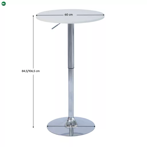 Bárasztal, magasság állítással, króm/fehér, átmérő 60 cm, BRANY 3 NEW