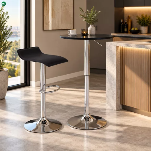 Bárasztal, magasság állítással, króm/ fekete, átmérő 60 cm, BRANY 3 NEW