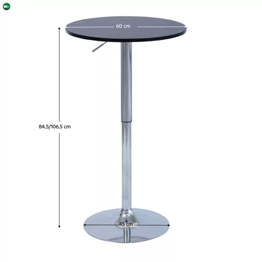 Bárasztal, magasság állítással, króm/ fekete, átmérő 60 cm, BRANY 3 NEW