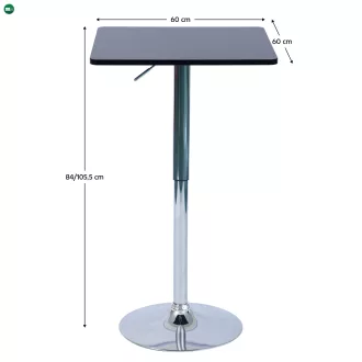   Bár asztal állítható magasságú, fekete, 60x60x84-105,5 cm, FLORIAN 4 NEW