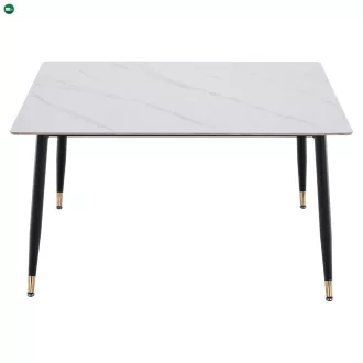   Étkezőasztal, fehér márvány/fekete/arany, 121x71 cm, FLORENC TYP 1