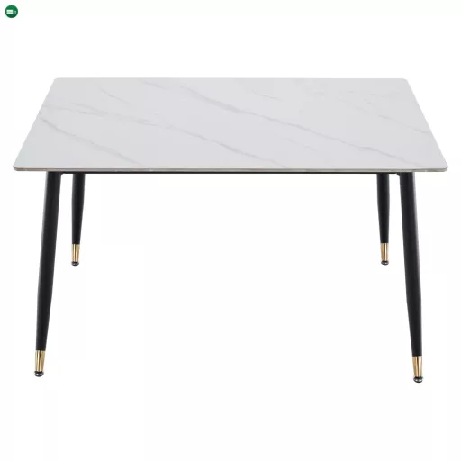 Étkezőasztal, fehér márvány/fekete/arany, 121x71 cm, FLORENC TYP 1