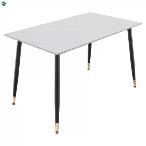 Étkezőasztal, fehér márvány/fekete/arany, 121x71 cm, FLORENC TYP 1