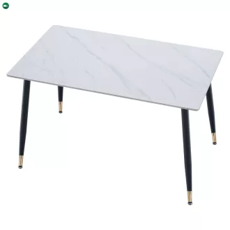   Étkezőasztal, fehér márvány/fekete/arany, 121x71 cm, FLORENC TYP 1