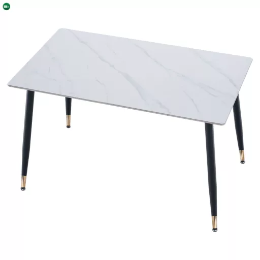 Étkezőasztal, fehér márvány/fekete/arany, 121x71 cm, FLORENC TYP 1