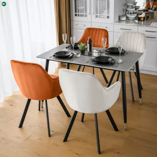 Étkezőasztal, szürke/fekete/arany, 121x71 cm, FLORENC TYP 1