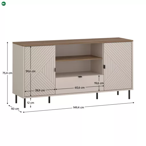 EYCO 2D1S/150 TV-asztal, kasmír/castello tölgy