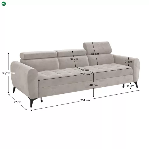 3-személyes, kihúzható kanapé, bézs Taupe, BARELO