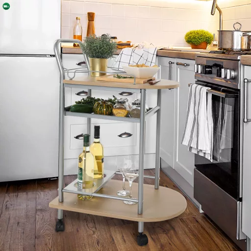 Zsúrasztal, bükk + ezüst fém, LIMA