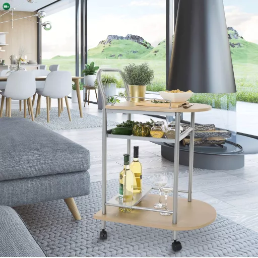 Zsúrasztal, bükk + ezüst fém, LIMA