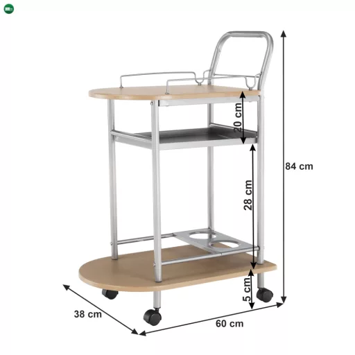 Zsúrasztal, bükk + ezüst fém, LIMA
