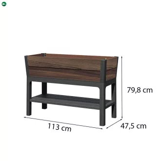 Deco elevated műanyag kerti virágláda alsó polccal 110L
