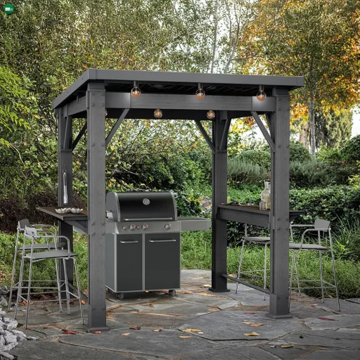 Kerti grill pavilon, pulttal, tetővel