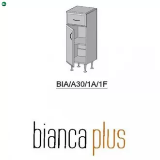   Bianca Plus 30 alacsony szekrény 1 ajtóval, 1 fiókkal, magasfényű fehér színben, jobbos