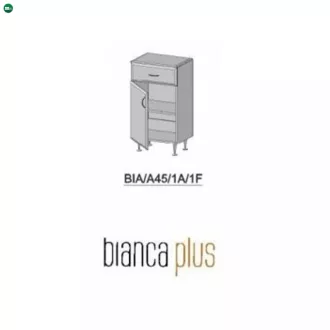   Bianca Plus 45 alacsony szekrény 1 ajtóval, 1 fiókkal, magasfényű fehér színben, jobbos