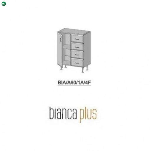 Bianca Plus 60 alacsony szekrény 1 ajtóval, 4 fiókkal,magasfényű fehér színben, balos