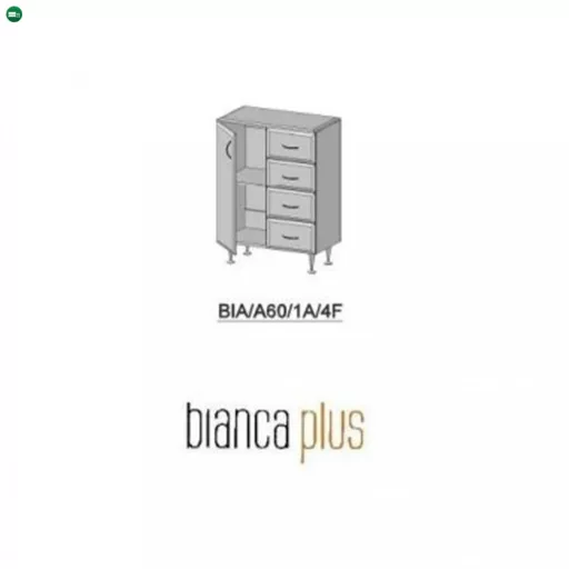 Bianca Plus 60 alacsony szekrény 1 ajtóval, 4 fiókkal,magasfényű fehér színben, balos