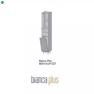   Bianca Plus 30 magas szekrény 1 ajtóval, 2 fiókkal, szennyestartóval, sonoma tölgy színben, jobbos