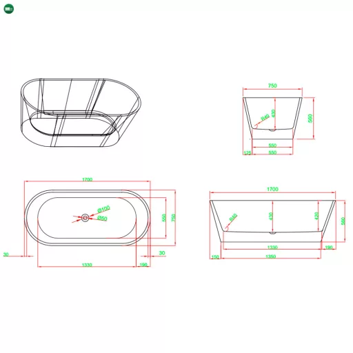 Noa szabadon álló fürdőkád fekete