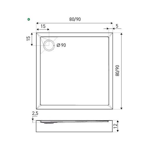 David 80 szögletes fekete akril zuhanytálca