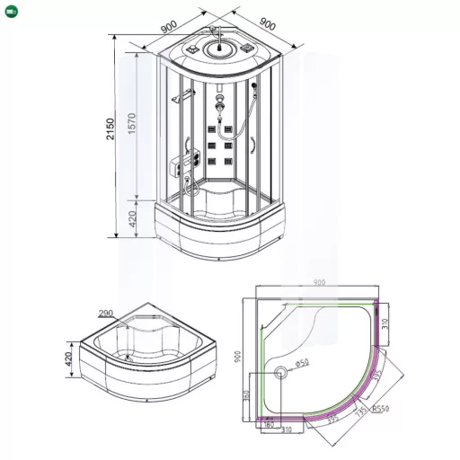 Mila hidromasszázs zuhanykabin - fehér