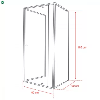   Flexi 80x90 cm falsíkra szerelhető aszimmetrikus zuhanykabin zuhanytálca nélkül