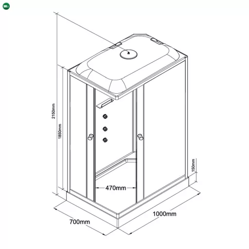 Valerie 70x100 cm szögletes hidromasszázs zuhanykabin
