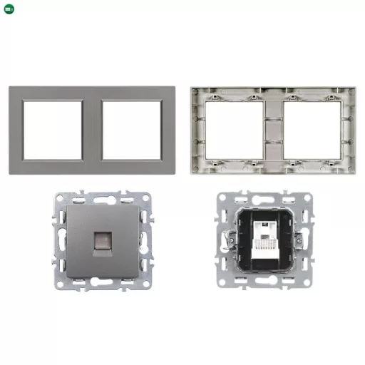 Nova kettős UTP aljzat RJA-45 szürke szálcsiszolt kerettel