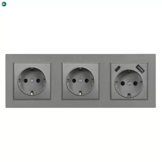   Nova III kettő dugalj USB csatlakozóval szürke szálcsiszolt kerettel