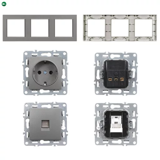 Nova III dugalj kettő UTP csatlakozóval szürke szálcsiszolt kerettel