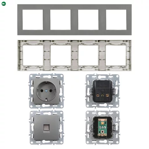 Nova IV kettő dugalj kettő UTP csatlakozóval szürke szálcsiszolt kerettel