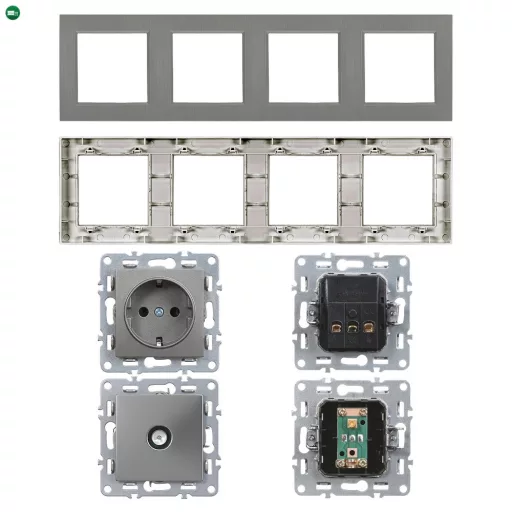 Nova IV három dugalj TV csatlakozóval szürke szálcsiszolt kerettel