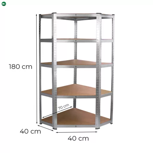 Nagy teherbírású sarokpolc 180x70x40-40 cm 175 kg króm
